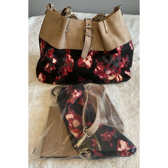 Black Rivet Brown and Olive Green Large Shoulder Bag Faux  Black Rivet Faux Leather Floral Shoulder Bag Large Tote With Accessories￼. Mint